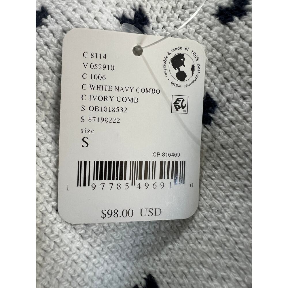 FREE PEOPLE WOMENS SMALL PATTERN EASY STREET CROP PULLOVER SWEATER WHITE NAVY - Picture 11 of 14